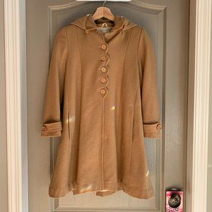 vintage nude coat with removable hood and scallop detail